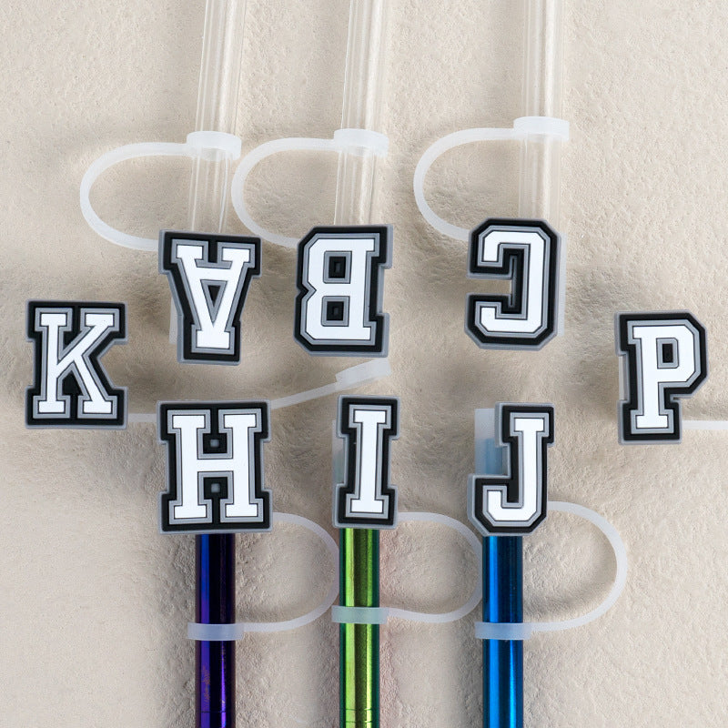 Wholesale of 10pcs Black and White English Letters Silicone Straw Sets